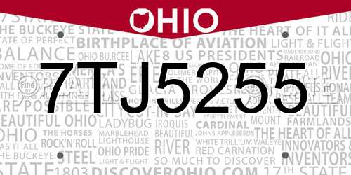 7TJ5255 Ohio License Plate