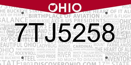 7TJ5258 Ohio License Plate