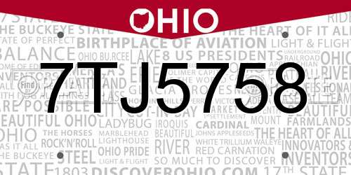 7TJ5758 Ohio License Plate