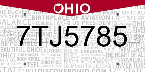7TJ5785 Ohio License Plate