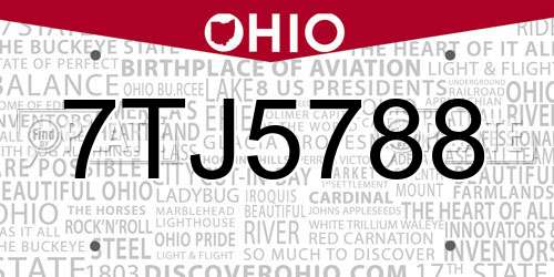 7TJ5788 Ohio License Plate