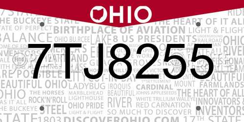 7TJ8255 Ohio License Plate