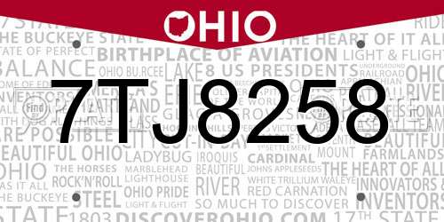 7TJ8258 Ohio License Plate