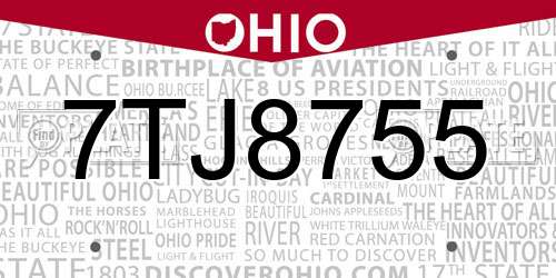 7TJ8755 Ohio License Plate