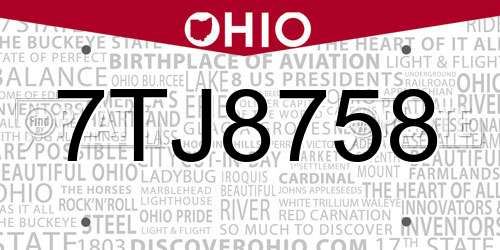 7TJ8758 Ohio License Plate