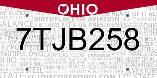 7TJB258 Ohio License Plate