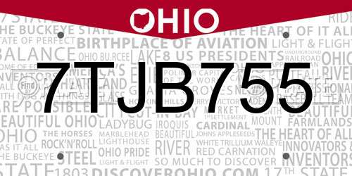 7TJB755 Ohio License Plate