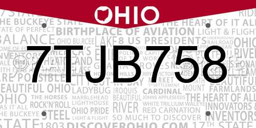 7TJB758 Ohio License Plate