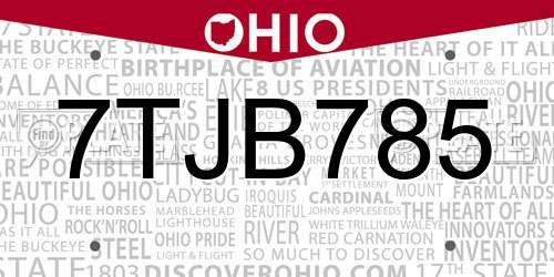 7TJB785 Ohio License Plate