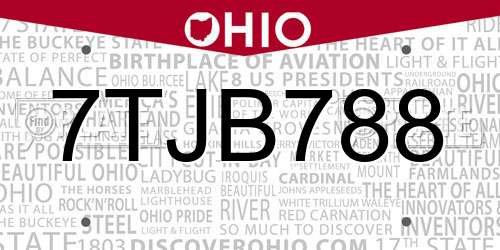 7TJB788 Ohio License Plate