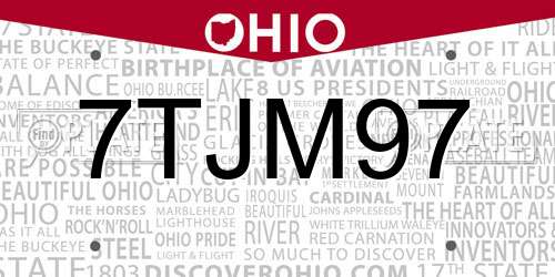7TJM97 Ohio License Plate