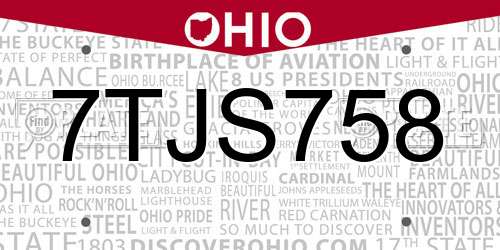 7TJS758 Ohio License Plate