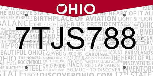 7TJS788 Ohio License Plate