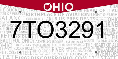 7TO3291 Ohio License Plate