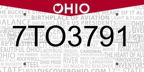 7TO3791 Ohio License Plate