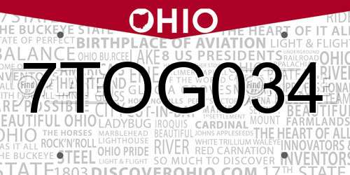 7TOG034 Ohio License Plate