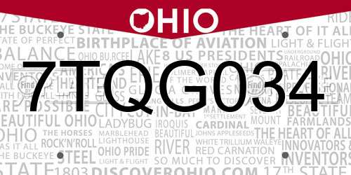 7TQG034 Ohio License Plate