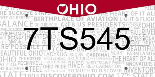 7TS545 Ohio License Plate