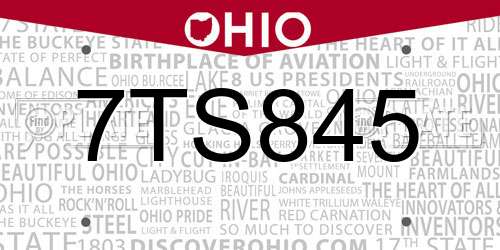 7TS845 Ohio License Plate