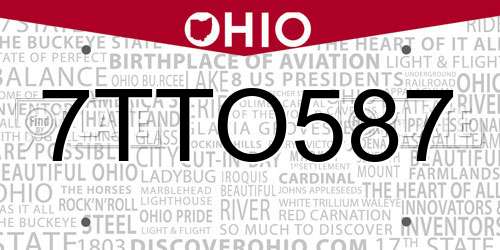 7TTO587 Ohio License Plate