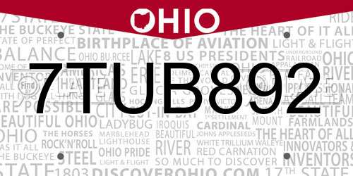 7TUB892 Ohio License Plate
