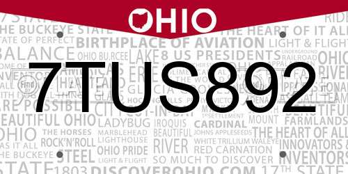 7TUS892 Ohio License Plate
