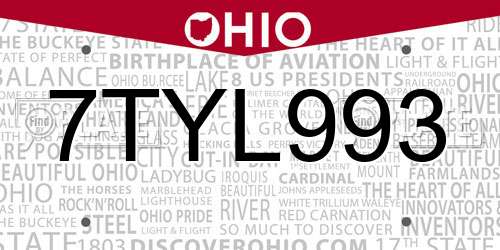 7TYL993 Ohio License Plate