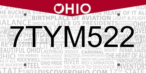 7TYM522 Ohio License Plate