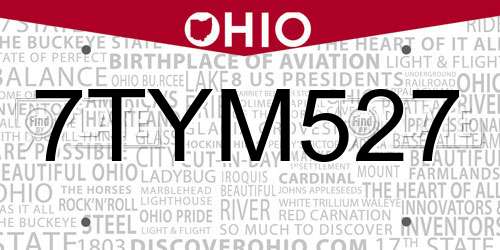 7TYM527 Ohio License Plate