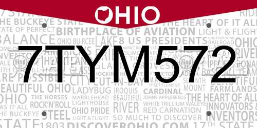 7TYM572 Ohio License Plate