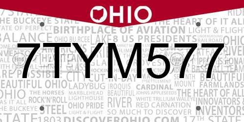 7TYM577 Ohio License Plate
