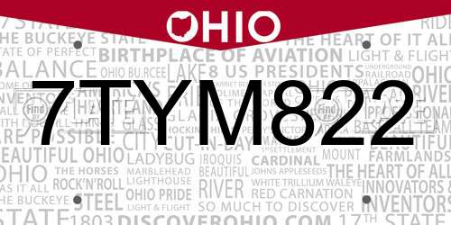 7TYM822 Ohio License Plate
