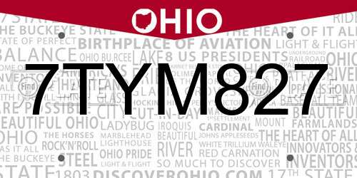 7TYM827 Ohio License Plate