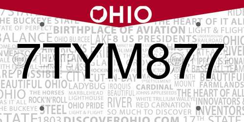 7TYM877 Ohio License Plate