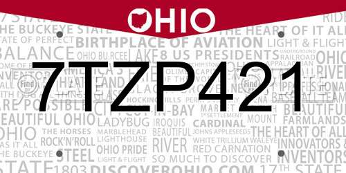 7TZP421 Ohio License Plate