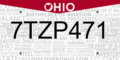 7TZP471 Ohio License Plate
