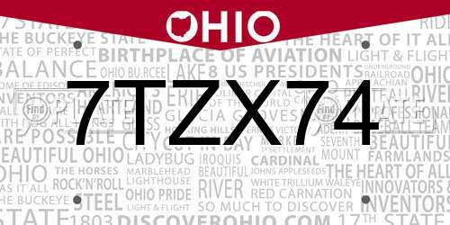 7TZX74 Ohio License Plate