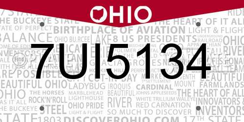 7UI5134 Ohio License Plate