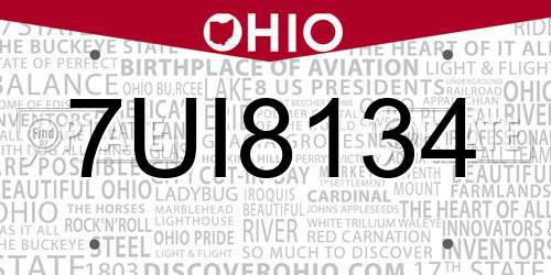 7UI8134 Ohio License Plate