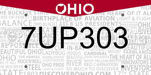 7UP303 Ohio License Plate