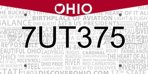 7UT375 Ohio License Plate