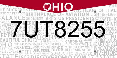 7UT8255 Ohio License Plate