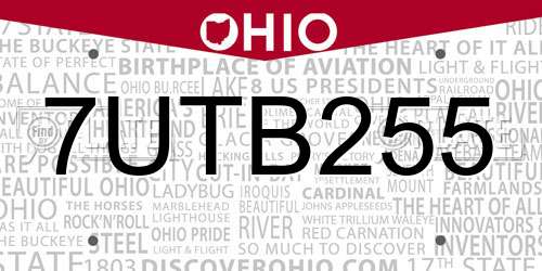 7UTB255 Ohio License Plate