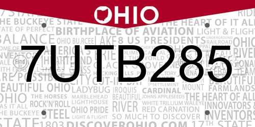 7UTB285 Ohio License Plate