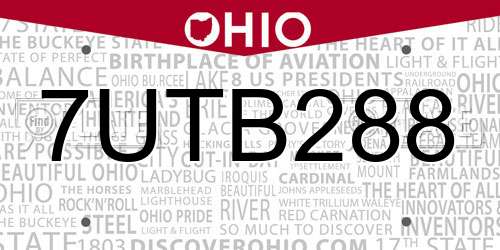 7UTB288 Ohio License Plate