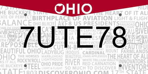 7UTE78 Ohio License Plate