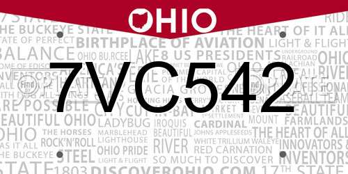 7VC542 Ohio License Plate