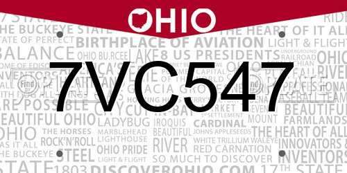 7VC547 Ohio License Plate
