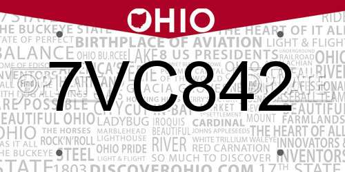 7VC842 Ohio License Plate