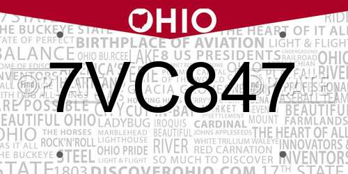 7VC847 Ohio License Plate